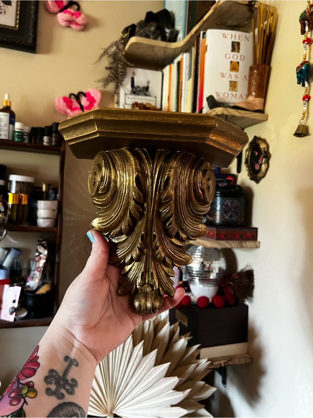 Two Gold Decorative Wall Corbel Shelves